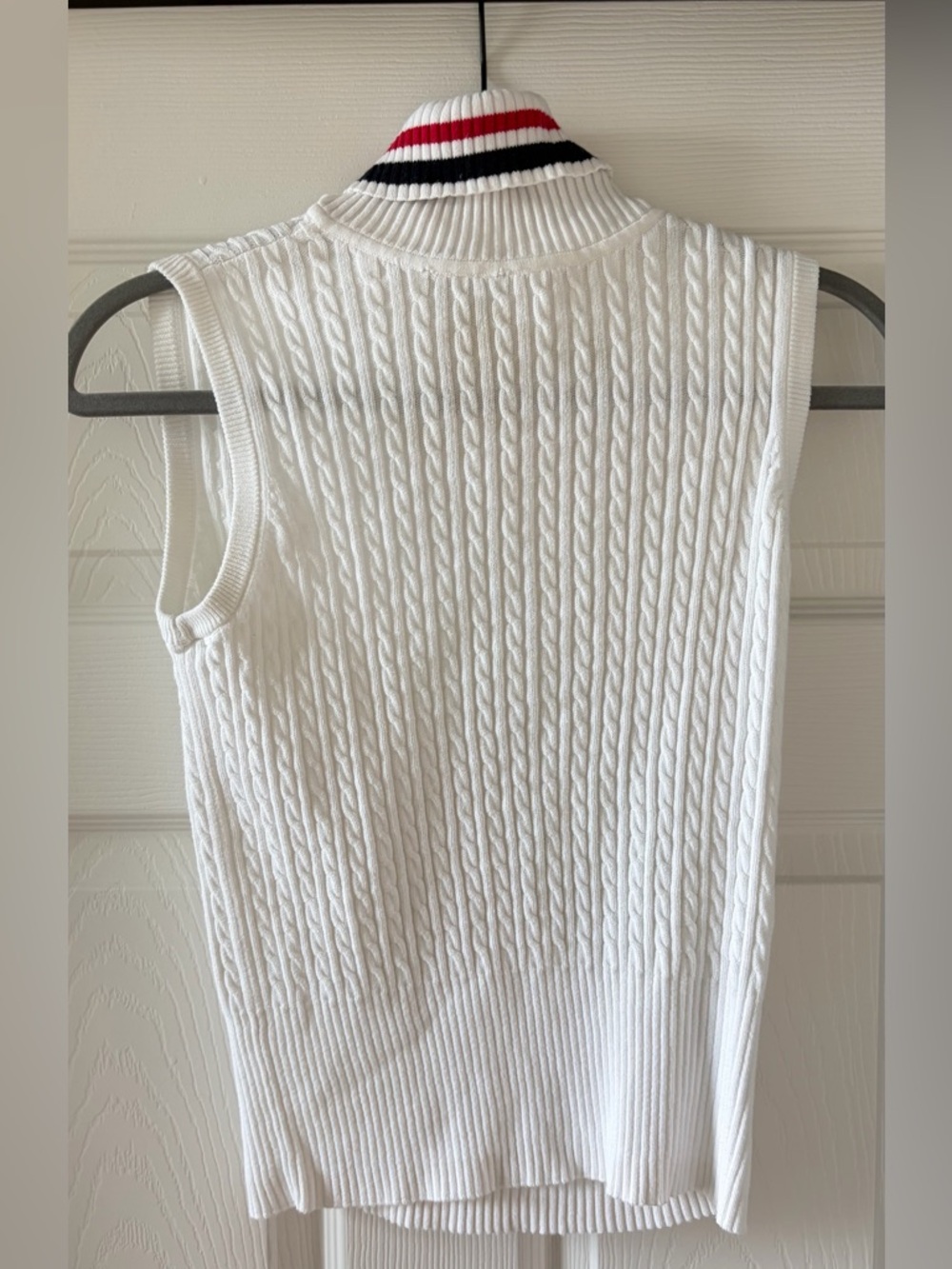 Tommy Hilfiger White Knit Turtle Neck Vest with Red & Navy Trim
